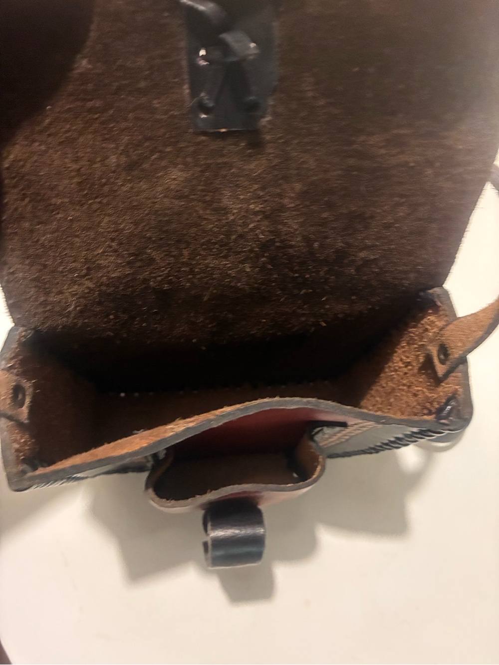 Mayan Handcrafted Leather Crossbody Bag in Black and Cognac - Picture 4 of 4